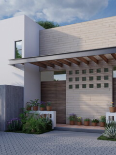 Elegante fachada de casa con detalles de madera y vegetación.
- **Descripción:** La imagen muestra una moderna fachada de casa con un diseño contemporáneo, destacando el uso de madera y elementos naturales como plantas en macetas. En el frente se observan dos coches estacionados, lo que añade un toque de vida urbana. Ideal para quienes buscan inspiración en arquitectura moderna y paisajismo residencial. Fachada moderna de casa con jardín y coches estacionados.- **Título:** Diseño Moderno de Fachada Residencial con Jardín- **Leyenda:** Elegante fachada de casa con detalles de madera y vegetación.- **Descripción:** La imagen muestra una moderna fachada de casa con un diseño contemporáneo, destacando el uso de madera y elementos naturales como plantas en macetas. En el frente se observan dos coches estacionados, lo que añade un toque de vida urbana. Ideal para quienes buscan inspiración en arquitectura moderna y paisajismo residencial.