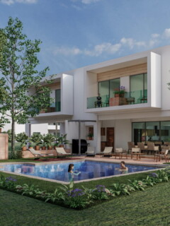 Elegant villa featuring a private pool and spacious garden area.
- **Description:** This image showcases a modern luxury villa designed with clean lines and large glass windows, offering a view of a serene garden and private swimming pool. Surrounded by lush greenery, the villa's outdoor area provides ample space for relaxation and entertainment, perfect for those seeking a tranquil lifestyle. Modern luxury villa with a pool and garden in a serene setting- **Title:** Contemporary Villa with Pool and Lush Garden- **Caption:** Elegant villa featuring a private pool and spacious garden area.- **Description:** This image showcases a modern luxury villa designed with clean lines and large glass windows, offering a view of a serene garden and private swimming pool. Surrounded by lush greenery, the villa's outdoor area provides ample space for relaxation and entertainment, perfect for those seeking a tranquil lifestyle.